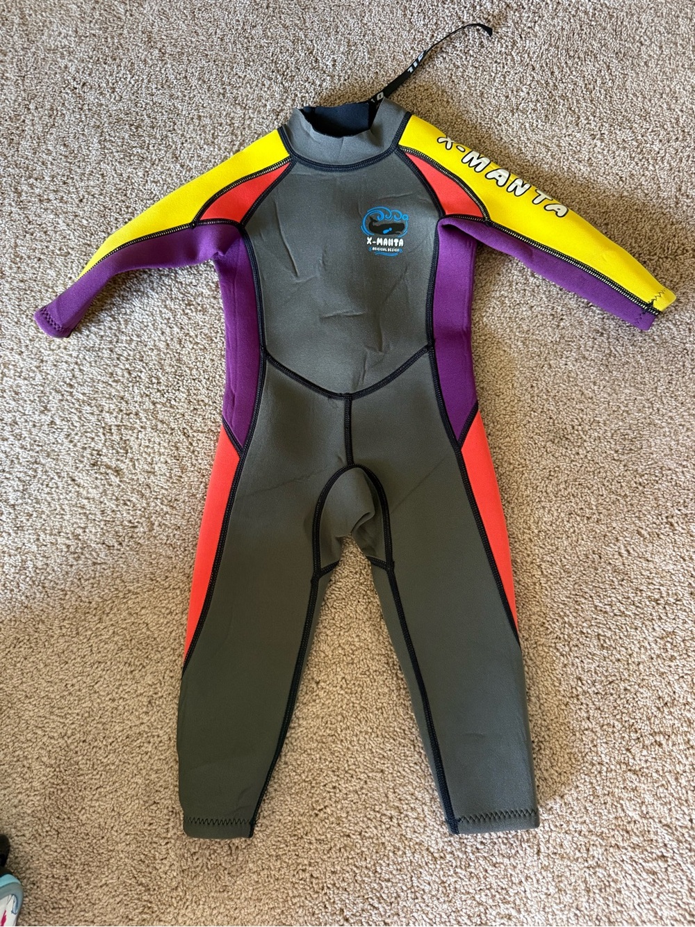 Kids' Multicolor Neoprene Wetsuit - Purple/Yellow/Red